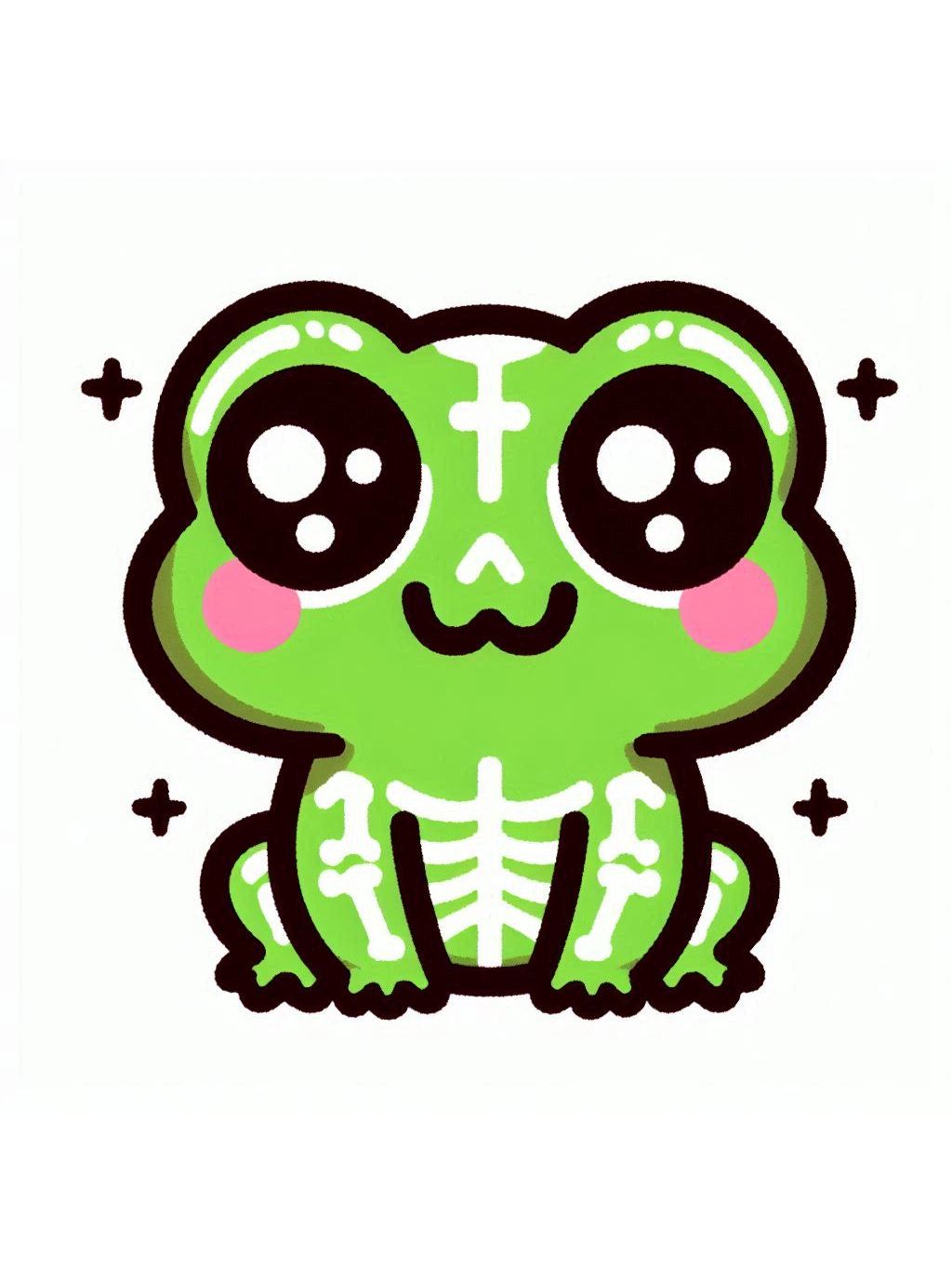halloween frog drawing ideas of a cartoon-style green frog with a cute skeleton pattern on its body, sitting against a simple background.